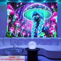 Neon Mushroom Forest Backdrop, Fairy Girl Fantasy Wall Hanging for Party Bedroom, Psychedelic Decoration 100X70CM