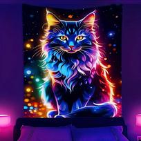 Illusion Neon Cat Tapestry Starry Sky Light Spots Background Living Room Bedroom Art Waterproof Dust Ins Style Decoration 100X70CM