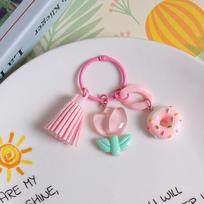 Young Girl's Heart Sweet Resin Tulip Keyring Candy Color Tulip Flower Keychain   Girls J