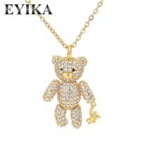 EYIKA Lovely Cubic Zirconia Baby Bear Pendant Necklace 18K Gold Plated Sweater Chain for Women Fashion Cute Jewelry Gifts