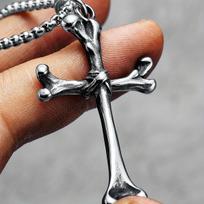 Kūrybingas Skeleton Cross vyrų karoliai, kaklo pakabukas, pakabukas, roko punk repas, skirtas baikerių vyrams, papuošalų dovana black