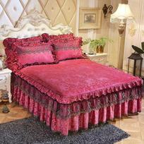 3vnt rinkinys geros kokybės įspaudinis aksominis lovos sijonas 1vnt romantiška elegantiška koralų vilnos lovatiesė, 2vnt pagalvės užvalkalas 3pcs Design 120x200