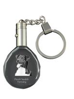Danish-Swedish Farmdog - pakabukas su šuns nuotrauka, krištolo raktų pakabukas dovanų dėžutėje, unikali Art-Dog dovana skaidri