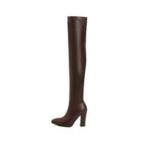 Sexy Thigh High Boots Women Autumn Winter Elastic Leather Over-the-knee Boots Brown Black High Heels Fetish Long Shoes Plus Size 7.5 black