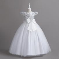 Elegantiškos vaikiškos suknelės mergaitėms vestuvėms, vaikams, su kaspinu, pamergės, išleistuvių, ilga princesės, gimtadienio vakarėlio, siuvinėtos 170cm balta