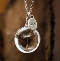Double-sided Women Dandelion Time Gem Girls glass Gem Crystal Delicate Fashion Necklace with Water droplet Heart-shaped Round Oval for Circular Listing skaidri