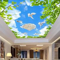 Mėlyno dangaus balandžių tapetai Lubų freska 3D stereo erdvės sienų popierius Svetainės viešbučio tapetai 250 cm(W) x 160 cm(H) blue