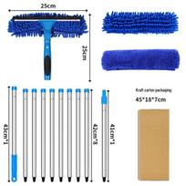 Dvipusis aukštų pastatų stiklų valytuvas: 2-in-1 sujungiamas kotas ir langų grandiklis 1.35m (3 poles) + 2 cloth covers box pack