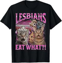 Lesbians Eat What Funny Cat Gay Pride LGBTQ Pun Bootleg TShirt Clothing Graphic Short Sleeve Shirt Men Women AllSeason S