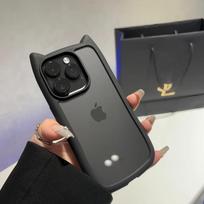 Mielas katės ausies permatomas dėklas, skirtas iPhone 17Air 12 13 14 15 16 Pro Max 11, smūgiams atsparus akrilinis galinis dangtelis, silikoninis Kawaii Funda For iphone 11 black