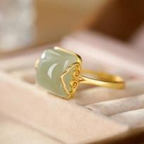 Ethnic Auspicious Cloud Hetian Jade Women's Ring Retro, And Elegant Open Jade Ring One Size