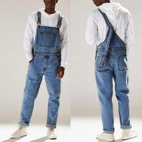Vyriškų kišeninių džinsų kombinezonas Streetwear kombinezoninės kelnės M mėlyna
