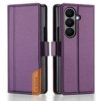 Prabangus odinis telefono dėklas Samsung Galaxy Z Fold 7 6 5 4 3 5G Fold7 2025 magnetinis atverčiamas knygutės tipo verslo RFID piniginės viršelis SAMSUNG Z Fold 5 violetinė