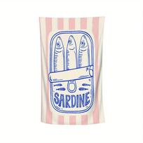 Vintage Sardine Can Beach Towel Large Striped Fish Bath Towel Quick Dry Sand Free Swimming Pool Travel Blanket Summer Vacation W40*H60(CM)