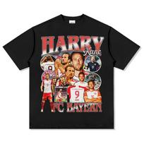 Retro Black Harry Kane FC Bayern Munich Football Star Career Highlights Collage Graphic Oversized Casual Cotton Short-Sleeve T-Shirt 4XL