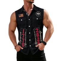 Men's Workwear Sleeveless Button Down Shirt Vest Lightweight Casual Outdoor Utility Shirt with Collar and Chest Pockets for Summer XXXL juoda