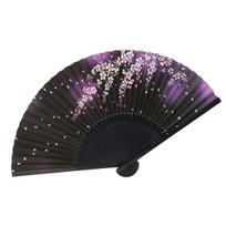 Kimono Folding Black Dyed with Carved Weeping Cherry Blossom Design [Stylish Iroha] Women's Fan, Scented, juoda