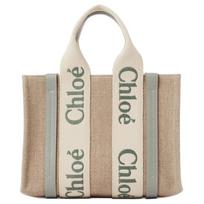 Chloe Woody Embroidered Vertical Stripe Linen Tote Bag Small Women tote bags Blue-Green CHC23-AS397L17-38T Basic Set (Bag+Dust Bag)