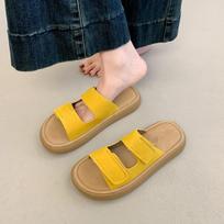 Women Flat Soft Sole Velcro Slide Sandals Summer Beach Plus Size Slippers 35 geltona
