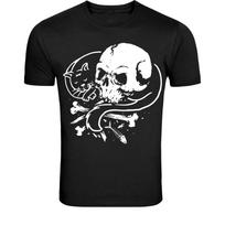 Skull and Cat Bones Gothic T-Shirt - Dark Cat Skeleton Aesthetic M
