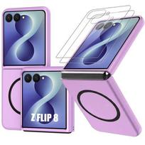 Case for Samsung Galaxy Z Flip 8, Shockproof with Magnetic Ring - Purple - 2 Tempered Glasses violetinė