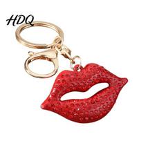 Bag Decoration Keychain Bling Rhinestone Lip for Women Zinc Alloy Key Ring with Organizer Accessory Lobster Clasp Sparkling Charm Handbags raudona