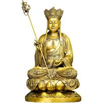Brass Ksitigarbha Bodhisattva Feng Shui Statue – Chinese Protection & Blessing Figurine for Entryway, Home Office Desk or Shelf Decor, Meditation