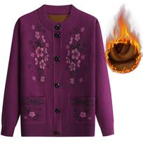 Žiemos vilnos storinantis Fashion Mother Flower Siuvinėjimo megztinis XL tamsiai violetine spalva