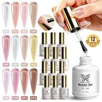 12 Colors Builder Gel for Nail Extension, Fast Nail Lengthening without Tips, Nail Salon Supplies, Professional Nail Gel, Strong and Durable g140-1