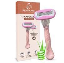 Senzicare 5-Blade Reusable Body Razor for Women with Aloe Vera Lubricating Strip for Hair Removal | Stainless Steel Blades | Irritation Free Easy &