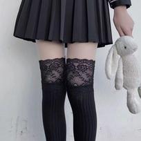Women's Lace Trim Over-the-Knee Thigh High Socks - Black Fashion for Party and Daily Wear One Size