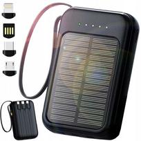 4-in-1 10000 mAh solar power bank with cables and flashlight