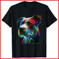Colorful Pitbull Dog Graphic Art Black Cotton T-Shirt S-5XL L