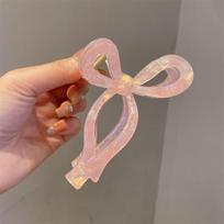 Korean Style Acetate Grab Clip Colorful Large Shark Clip Temperament Bow Hair Claw  Party pink-style1