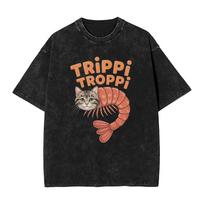 Trippi Troppi Cat Shrimp T Shirt Hip Hop Washed Cotton Oversize T-Shirts  Novelty Men Women Streetwear Summer Tee Shirt S įvairiaspalvis
