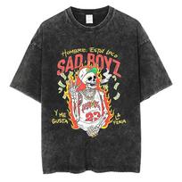Washed Vintage Rapper Junior H Sad Boyz Skeleton Graphic T-shirt Men Women Hip Hop Fashion Oversized T Shirts Male Streetwear S įvairiaspalvis