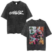 Washed Vintage Rock Band Gorillaz Music Album Cover Graphic T-shirts Men Women Hip Hop Fashion Oversized T Shirts Men Streetwear S įvairiaspalvis