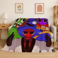 Game R-Rainbow Friends Cartoon Flannel Blanket Soft Warm Throw Blanket for Bedroom Living Room Bed Travel Camping Picnic Kid Size: 75*100cm, Weight: 230 GSM
