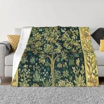 William Morris Deer Throw Blanket Sofa Fleece Warm Flannel Textile Pattern Blankets for Bedding Car Couch Bedspreads Size: 75*100cm, Weight: 230 GSM