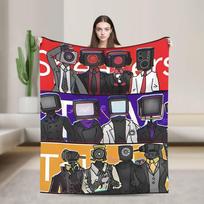 Skibidi Toilet Speakerman Blanket Soft Aesthetic Plush Throw Blanket For Home Decor Airplane Travel Flannel Bedspread Bed Cover Size: 75*100cm, Weight: 230 GSM