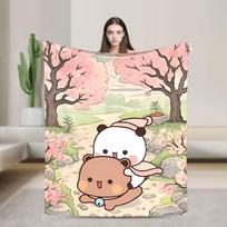 Super Soft Bubu Dudu Bear And Panda Throw Blanket Premium Flannel Fleece Lightweight Bed Blanket Cozy Plush Bedspread All Season Size: 75*100cm, Weight: 230 GSM