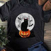 Cat Halloween T-Shirt: Funny Black Cat on Pumpkin S