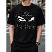 Men's Black Graphic Tee With No Mercy And Angry Eyes Design, Short Sleeve Crew Neck Oversized Fit Streetwear T-Shirt For Daily Wear S juoda