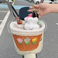 Universal Woven Front Bicycle Basket, Adjustable Strap Mount for E-Bikes, Scooters, and Kids' Bikes Flower 1