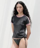 Rock Cake Contrast Ringer Top - Charcoal Charcoal/S