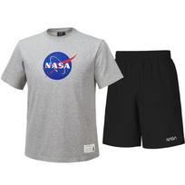 Nasa Unisex Training Cotton Blend Short Sleeve T-Shirt + Woven Knee-Length Shorts Set [Light Melange + Black] 95