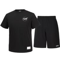 Nasa Unisex Cotton Blend Training T-Shirt + Knee-Length Cotton Shorts Set [Black] 110