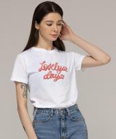 Graver [Woman] Ribbon Typography Heart Slim Short Sleeve T-Shirt_White White/Free