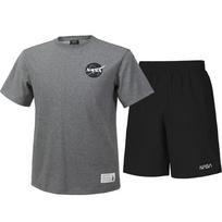 Nasa Unisex Cotton Blend Training T-Shirt + Woven Knee-Length Shorts Set [Melange Grey + Black] 95