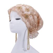 Shiny Beads Fishtail Cap Long Tassel Beaded Bonnet Mesh Turban Indian Headscarf  Fashion Ladies oranžinė